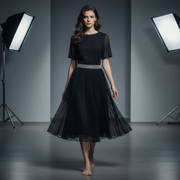 Unbranded Dresses & Skirts - Black Tulle Midi Skirt Metallic Waistband Small Women's